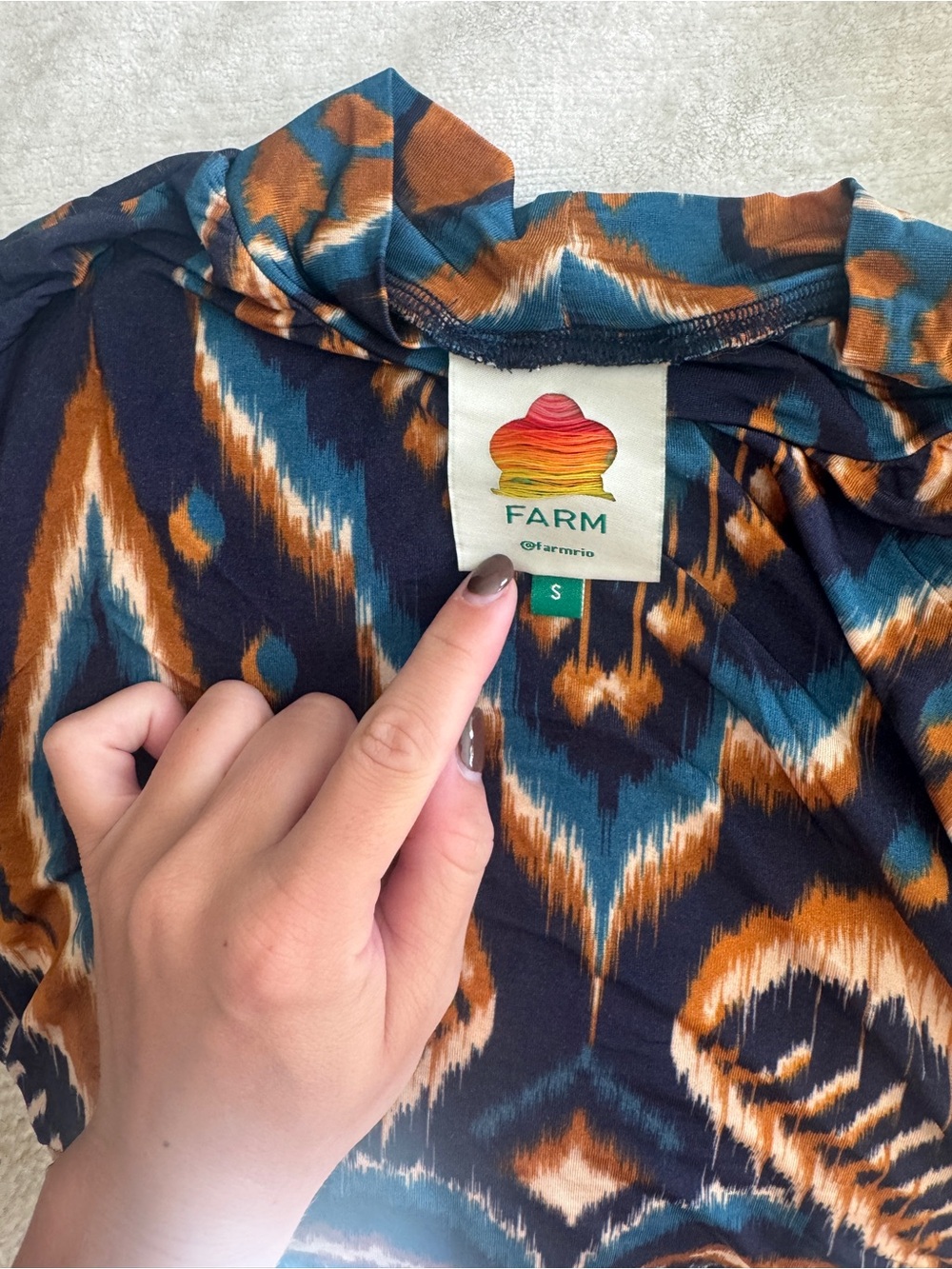 FARM Rio Navy, Teal & Amber Ikat Long Sleeve Top - Picture 3 of 3